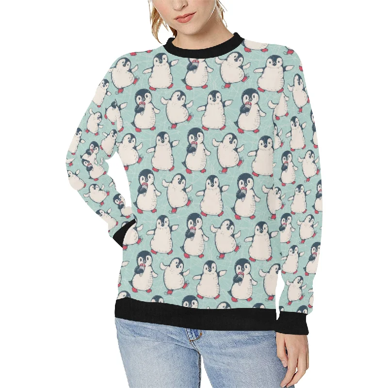 Cute Penguin pattern Women's Crew Neck Sweatshirt Hoodie with Thumb Holes Functional Cozy Cute Penguin pattern Women's Crew Neck Sweatshirt Hoodie with Thumb Holes Functional Cozy