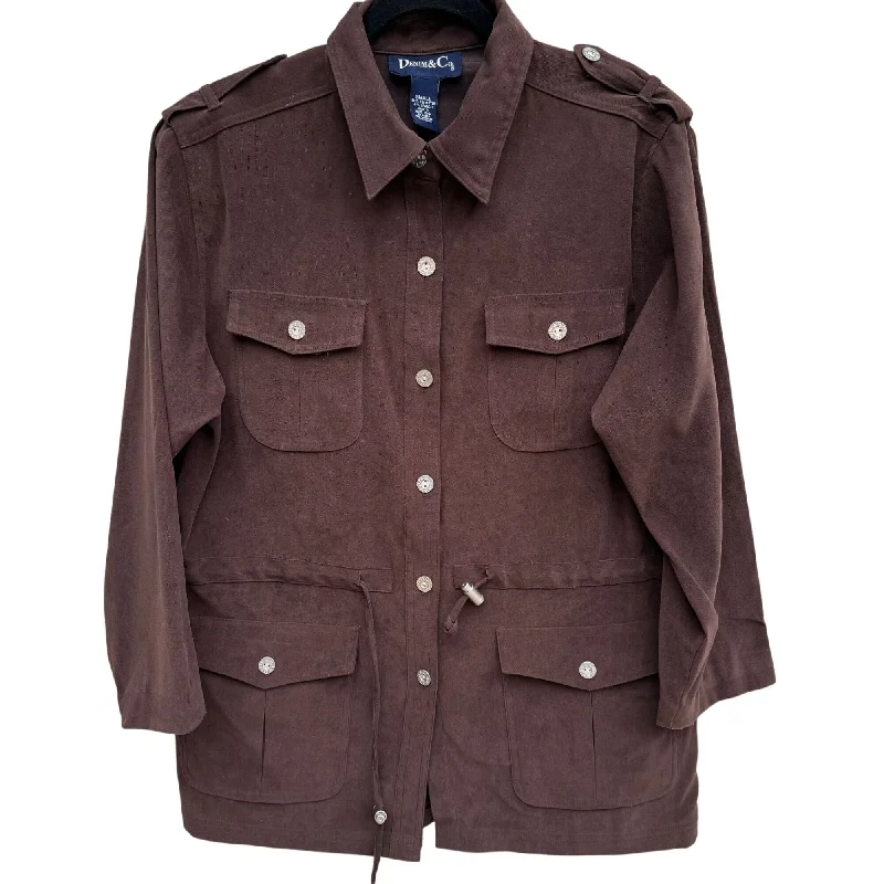 Denim & Co. Womens Brown Faux Suede Safari Military Drawstring Waist Jacket S Wool Jacket Cashmere Jacket Tweed Jacket Denim & Co. Womens Brown Faux Suede Safari Military Drawstring Waist Jacket S Wool Jacket Cashmere Jacket Tweed Jacket