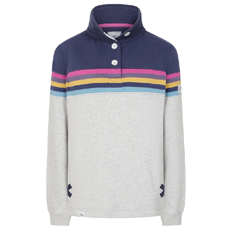 LJ6 - Striped Button Neck Sweatshirt - Grey Marl Hoodie with Contrast Stitching Detailed Premium LJ6 - Striped Button Neck Sweatshirt - Grey Marl Hoodie with Contrast Stitching Detailed Premium