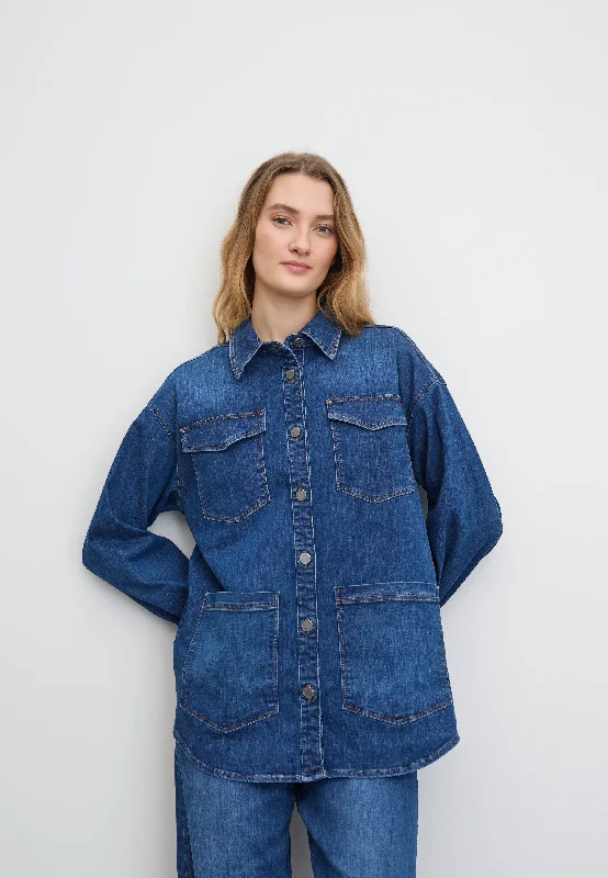 Mille Oversize Shirt Jacket - Long Sleeve - Washed Blue Denim Chenille Jacket Brocade Jacket Lace Jacket Mille Oversize Shirt Jacket - Long Sleeve - Washed Blue Denim Chenille Jacket Brocade Jacket Lace Jacket