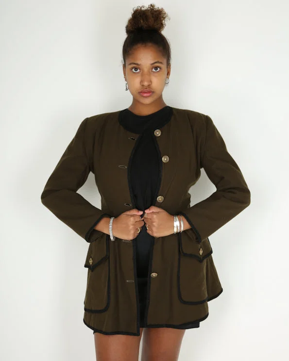 Vintage 80s collarless button up jacket - S Bomber Jacket Anorak Windbreaker