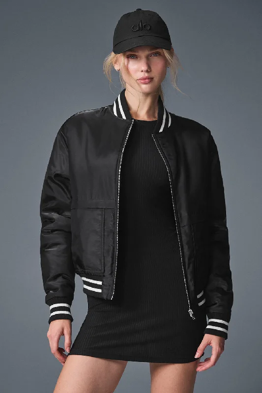 Afterglow Varsity Jacket - Black Knit Fabric Woven Fabric Fleece Fabric