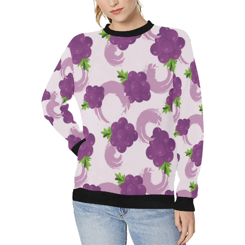 Cute Grape pattern Women's Crew Neck Sweatshirt Hoodie with Hem Contrast Bold Stylish Cute Grape pattern Women's Crew Neck Sweatshirt Hoodie with Hem Contrast Bold Stylish