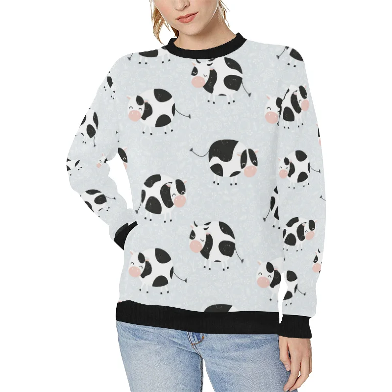 Cute cows pattern Women's Crew Neck Sweatshirt Hoodie with Slit Hem Functional Movement Cute cows pattern Women's Crew Neck Sweatshirt Hoodie with Slit Hem Functional Movement
