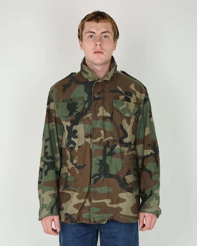 1989 Vintage US Army M81 Woodland Camouflage M65 Field Jacket - Small / Regular Wool Fabric Cashmere Fabric Tweed Fabric 1989 Vintage US Army M81 Woodland Camouflage M65 Field Jacket - Small / Regular Wool Fabric Cashmere Fabric Tweed Fabric