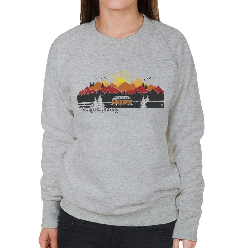 Volkswagen Camper Mountain Sunrise Keep Exploring Women's Sweatshirt Hoodie with Hem Fringe Bohemian Relaxed Volkswagen Camper Mountain Sunrise Keep Exploring Women's Sweatshirt Hoodie with Hem Fringe Bohemian Relaxed