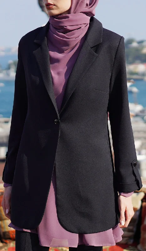 Maya Long Light Comfy Blazer Jacket - Black One-Shoulder Jacket Off-the-Shoulder Jacket Asymmetrical Jacket Maya Long Light Comfy Blazer Jacket - Black One-Shoulder Jacket Off-the-Shoulder Jacket Asymmetrical Jacket
