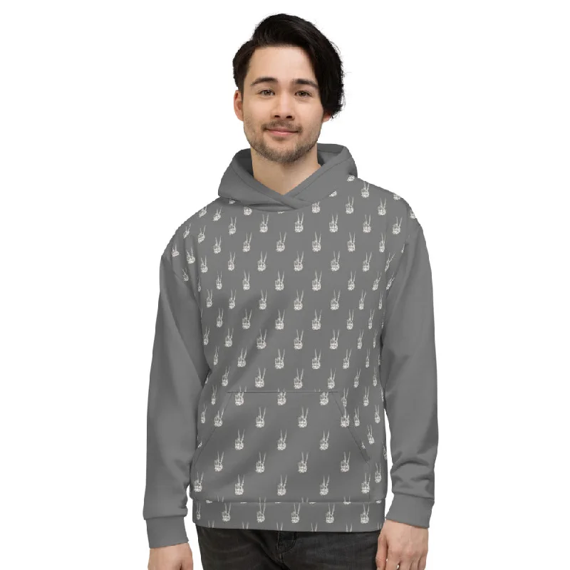 Skeleton Peace Sign Unisex Hoodie Hoodie with Color Block Contrast Stylish