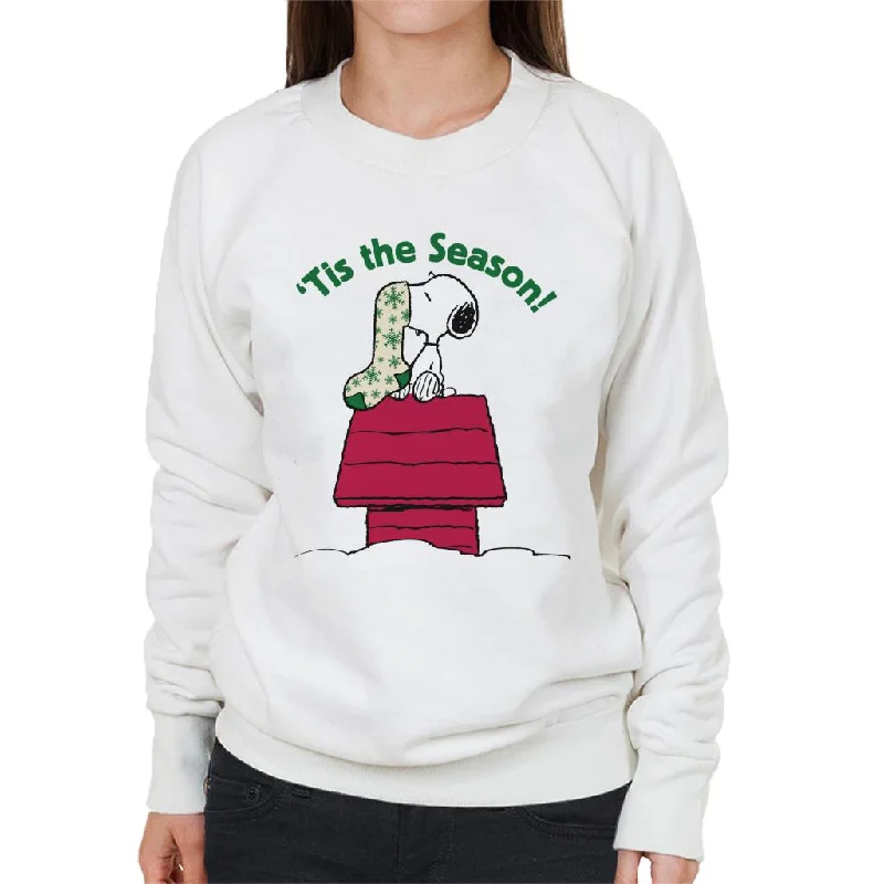 Peanuts Snoopy Tis The Season Festive Stocking Women's Sweatshirt Hoodie with Slit Hem Functional Movement Peanuts Snoopy Tis The Season Festive Stocking Women's Sweatshirt Hoodie with Slit Hem Functional Movement