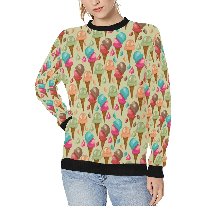 Colorful ice cream pattern Women's Crew Neck Sweatshirt Hoodie with Lining Warm Insulated Colorful ice cream pattern Women's Crew Neck Sweatshirt Hoodie with Lining Warm Insulated