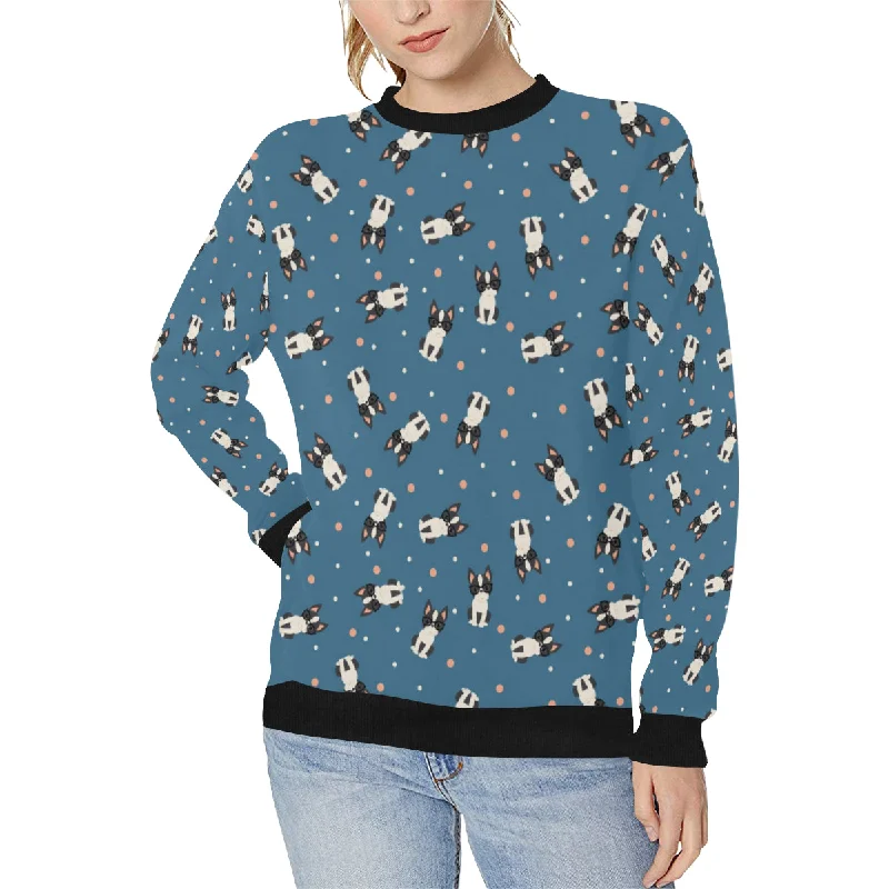 Cute boston terrier dog spattern Women's Crew Neck Sweatshirt Hoodie with Side Slits Relaxed Casual Cute boston terrier dog spattern Women's Crew Neck Sweatshirt Hoodie with Side Slits Relaxed Casual