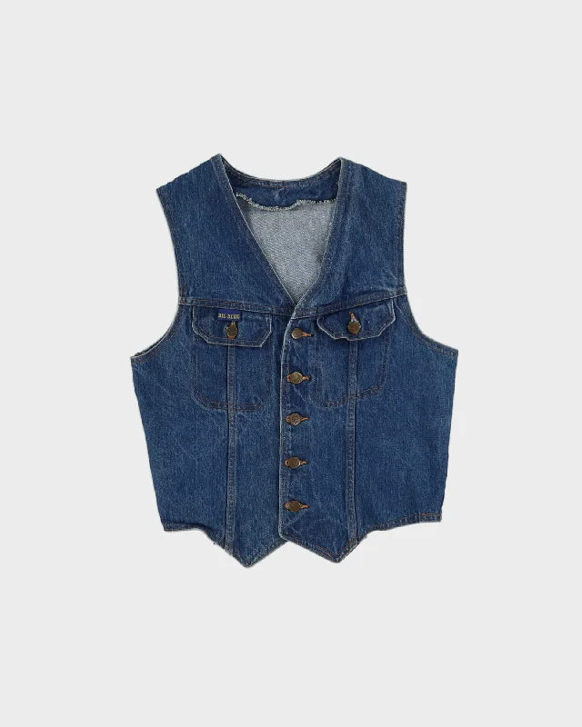 Vintage 80s Big Blue Western Denim Vest Jacket - S Fleece Jacket Down Jacket Parka