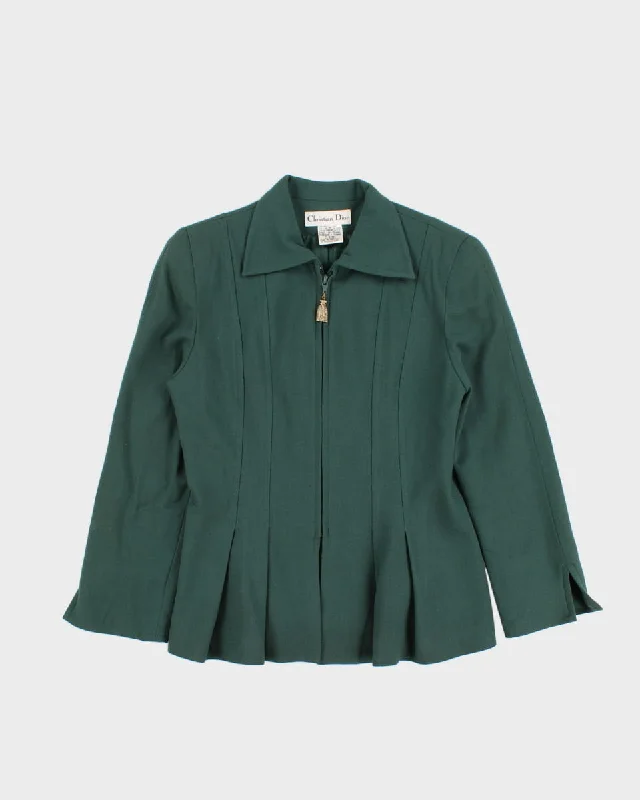 Vintage 80s Christian Dior Womens Green Fitted Jacket - M Stand-Up Collar Roll-Neck Collar Turtle Neck Vintage 80s Christian Dior Womens Green Fitted Jacket - M Stand-Up Collar Roll-Neck Collar Turtle Neck