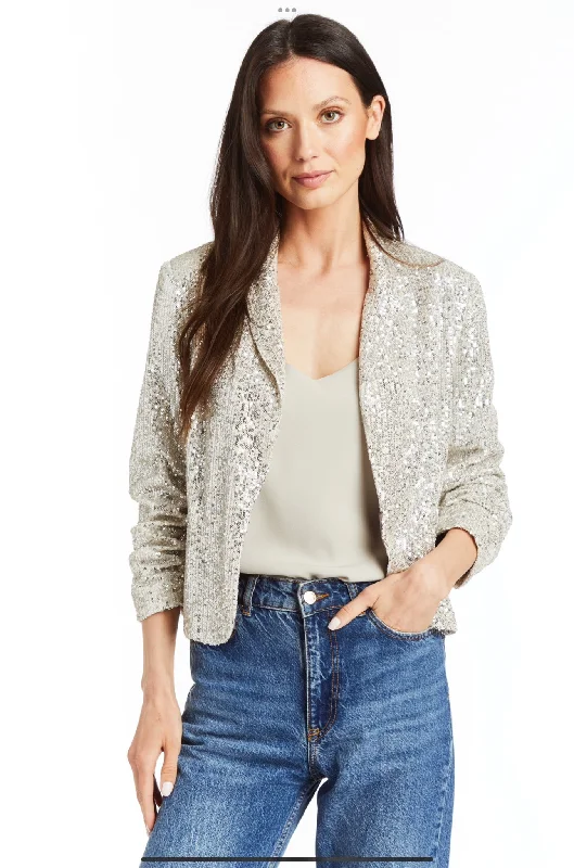 Suzie Sequin Jacket Zippered Front Buttoned Front Snap Front