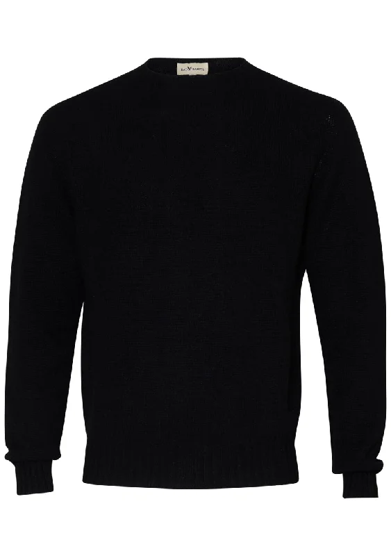 Black Crewneck Cashmere Sweater Mesh Blend Leather Blend Suede Blend