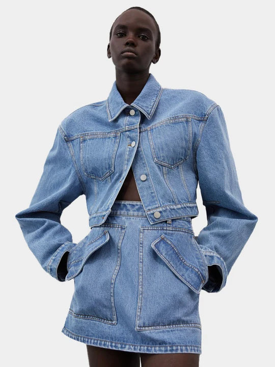 Aknvas - Cropped Mercer Jean Jacket Lace Jacket Ribbed Jacket Sequined Jacket