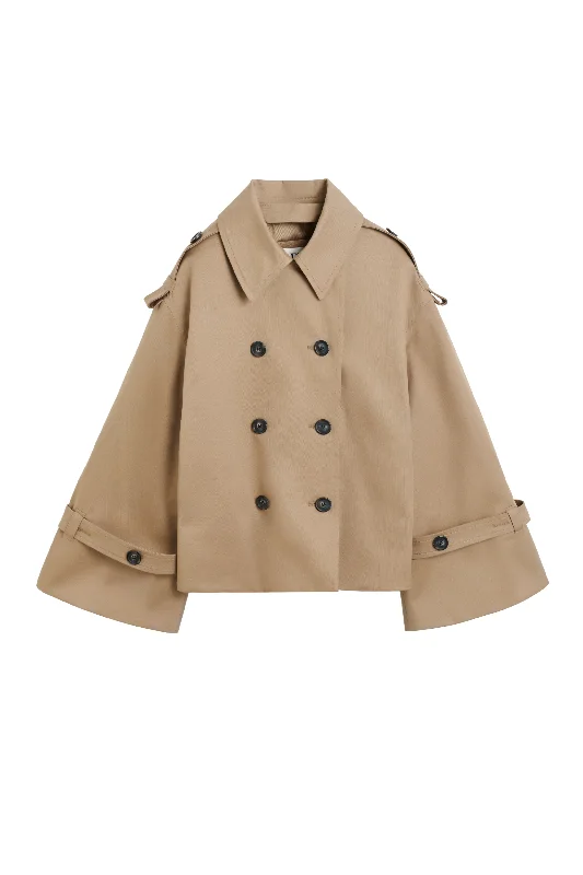 Alisandra Cropped Trench Jacket Front Pockets Side Pockets Patch Pockets