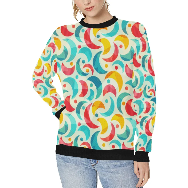 Colorful moon pattern Women's Crew Neck Sweatshirt Hoodie with Applique Textured Unique Colorful moon pattern Women's Crew Neck Sweatshirt Hoodie with Applique Textured Unique