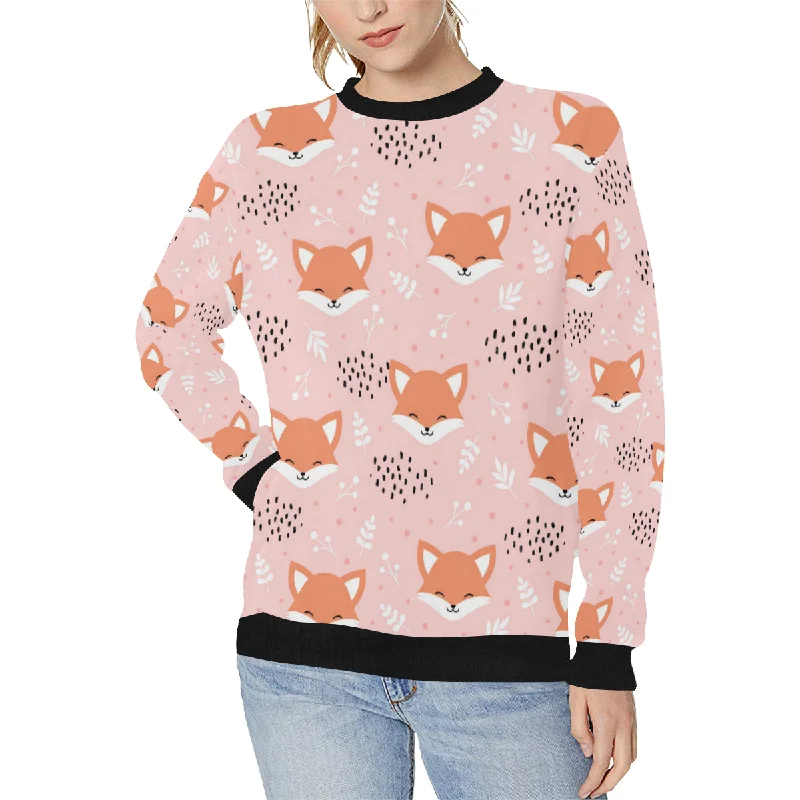 Cute fox pattern pink background Women's Crew Neck Sweatshirt Hoodie with Stripes Bold Sporty Cute fox pattern pink background Women's Crew Neck Sweatshirt Hoodie with Stripes Bold Sporty