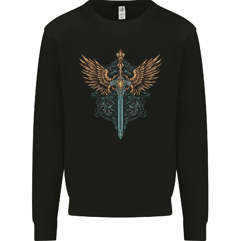 A Viking Sword With Wings Excalibur Tribal Mens Sweatshirt Jumper Hoodie with Typography Text Message A Viking Sword With Wings Excalibur Tribal Mens Sweatshirt Jumper Hoodie with Typography Text Message