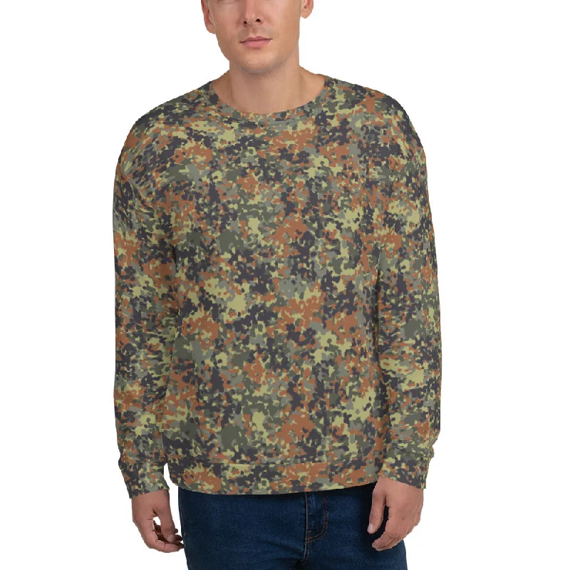 Flecktarn Reconnaissance Camouflage Brushed Fleece Crewneck Sweatshirt Hoodie with Raglan Sleeves Sporty Comfortable Flecktarn Reconnaissance Camouflage Brushed Fleece Crewneck Sweatshirt Hoodie with Raglan Sleeves Sporty Comfortable