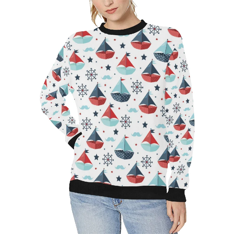 Cute color paper sailboat pattern Women's Crew Neck Sweatshirt Hoodie with Batwing Sleeves Loose Dramatic Cute color paper sailboat pattern Women's Crew Neck Sweatshirt Hoodie with Batwing Sleeves Loose Dramatic