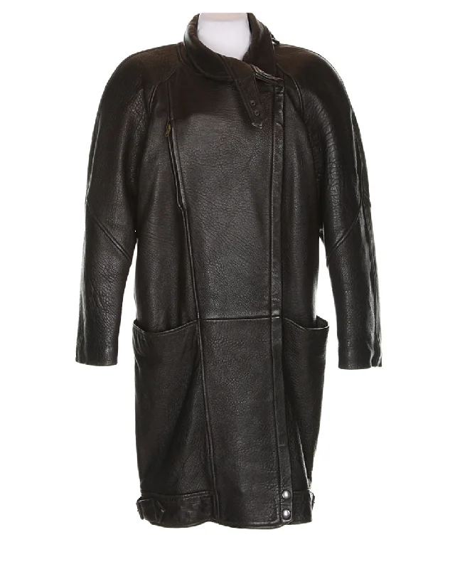 80s Black Leather Jacket - L Fleece Jacket Down Jacket Feather Jacket