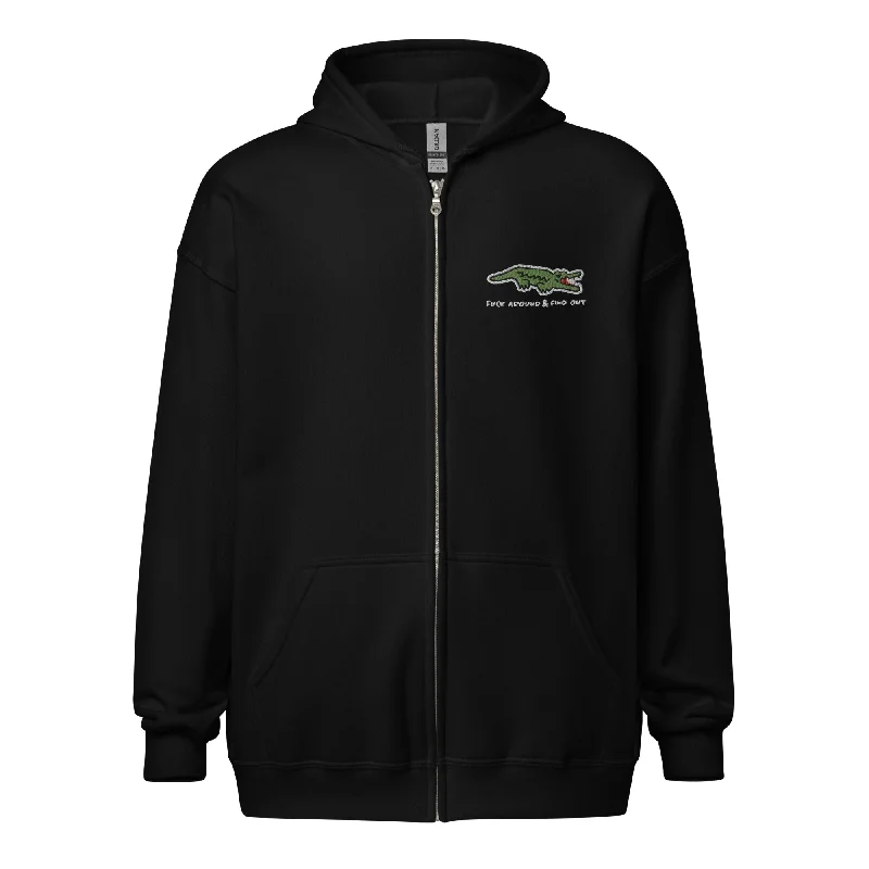 F Around and Find Out Alligator Heavy Blend Zip Hoodie Hoodie with Hem Applique Textured Unique F Around and Find Out Alligator Heavy Blend Zip Hoodie Hoodie with Hem Applique Textured Unique