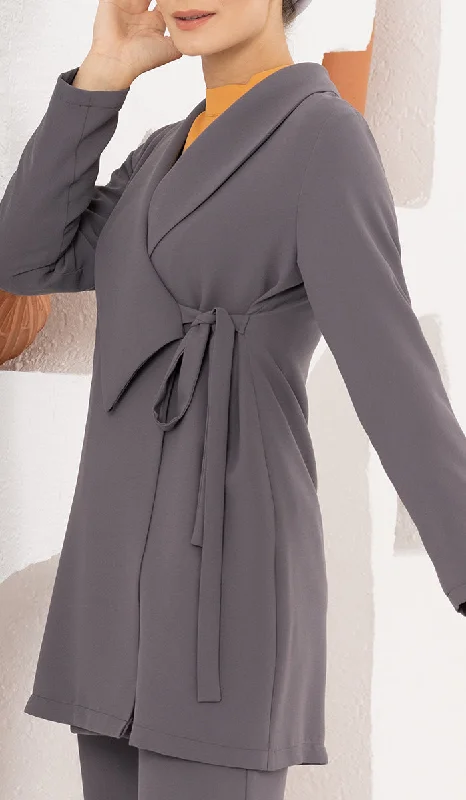 Abeer Light Long Comfy Wrap Jacket - Purple Gray - Final Sale V-Neck Jacket Boat Neck Jacket Square Neck Jacket Abeer Light Long Comfy Wrap Jacket - Purple Gray - Final Sale V-Neck Jacket Boat Neck Jacket Square Neck Jacket