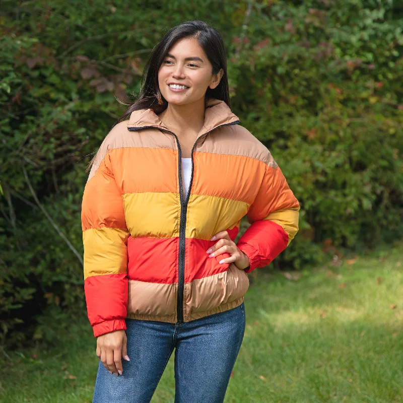 Morning Sun Color Block Puffer Jacket Mesh Jacket Canvas Jacket Denim Jacket