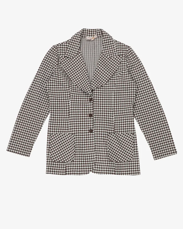 Vintage Brown Checked Blazer Jacket - S Knit Jacket Woven Jacket Fleece Jacket