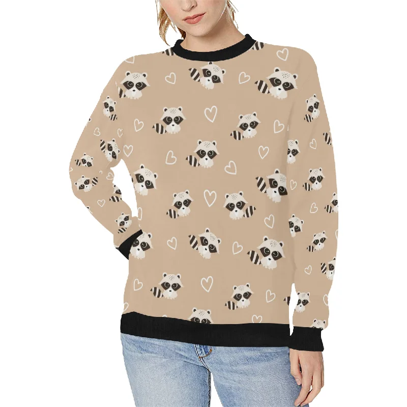 Cute raccoon heart pattern Women's Crew Neck Sweatshirt Hoodie with Hem Applique Textured Unique Cute raccoon heart pattern Women's Crew Neck Sweatshirt Hoodie with Hem Applique Textured Unique