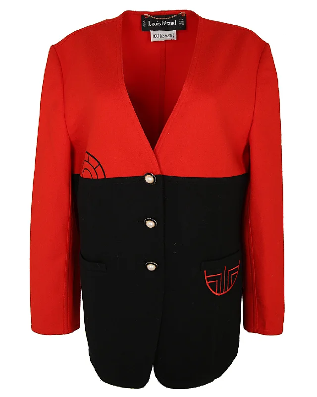 80s Louis Féraud Contrast Wool Jacket - L Jacket Blazer Coat
