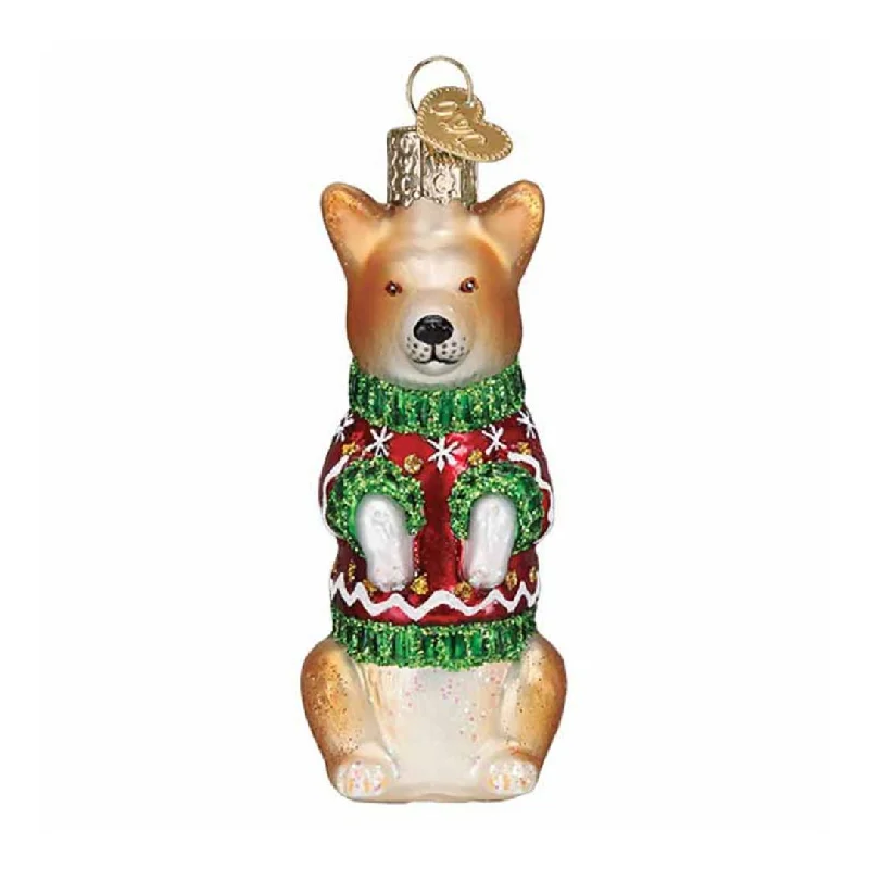 Holiday Sweater Corgi Classic Glass Ornament Spandex Rayon Corduroy
