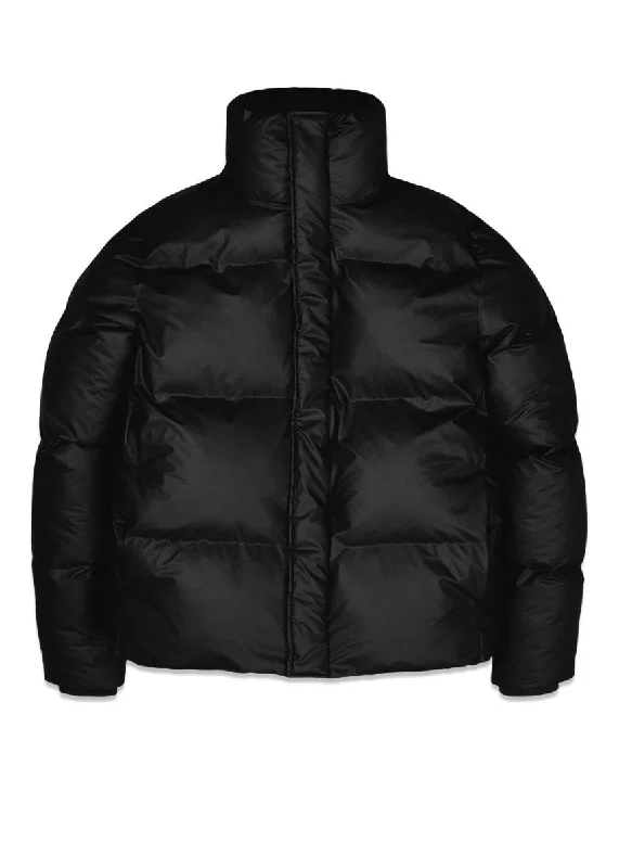 Boxy Puffer Jacket - Black Zippered Front Buttoned Front Snap Front