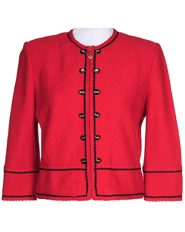 Vintage 1980s Red and Black Boucle Jacket - S Fleece Jacket Down Jacket Parka