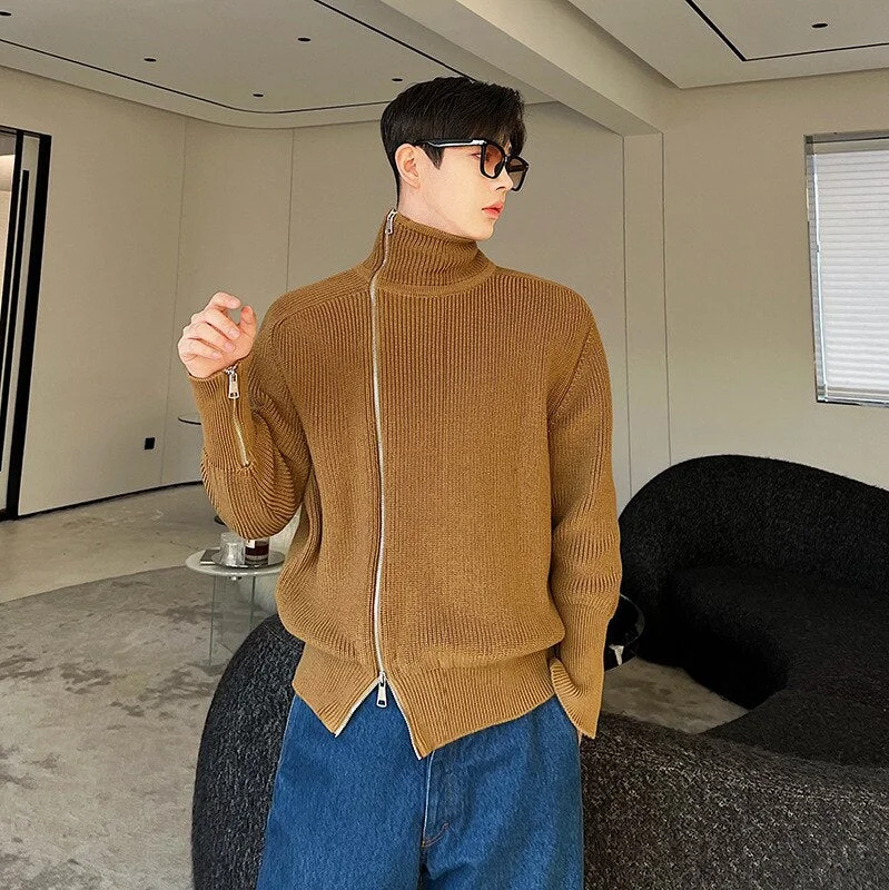 Wjczt Men Winter Outfits Zipper Knitted Cardigan Sweater Coat for Men's Korean Autumn Winter New Loose Niche Camel Turtleneck Sweater Cuff Zipper Design Elegant Classic Vintage Wjczt Men Winter Outfits Zipper Knitted Cardigan Sweater Coat for Men's Korean Autumn Winter New Loose Niche Camel Turtleneck Sweater Cuff Zipper Design Elegant Classic Vintage