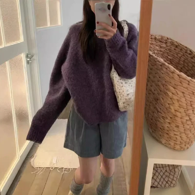 Wjczt cold weather outfits Gentle Style Purple Pullover Women's Autumn and Winter New Style Nuo Jiji round Neck Sweater Top Fashion Sequined Glittery Shiny Wjczt cold weather outfits Gentle Style Purple Pullover Women's Autumn and Winter New Style Nuo Jiji round Neck Sweater Top Fashion Sequined Glittery Shiny