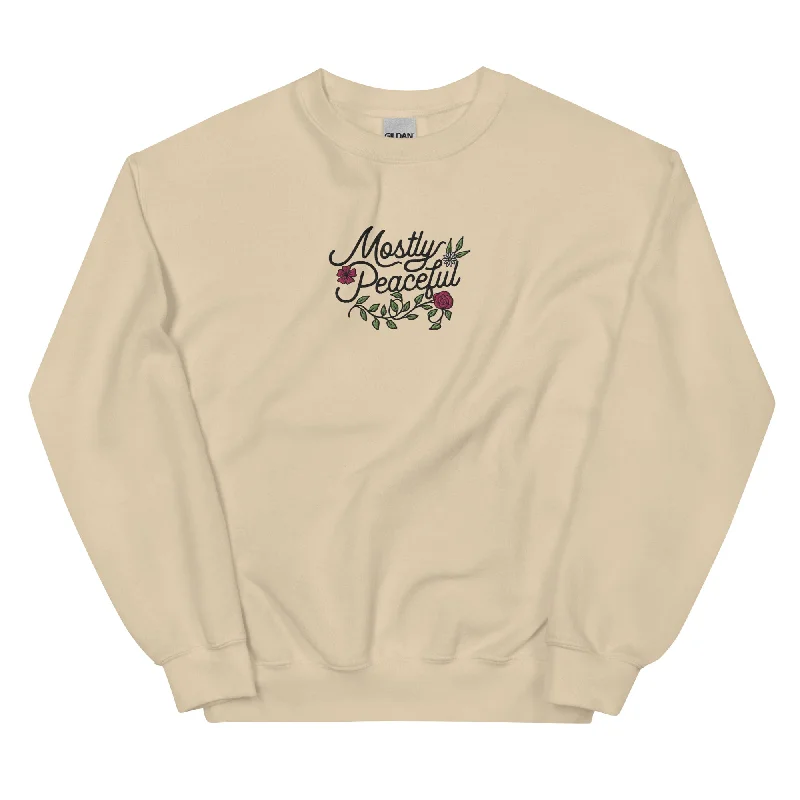 Mostly Peaceful Embroidered Floral Sweatshirt Hoodie with Double Zipper Versatile Adjustable Mostly Peaceful Embroidered Floral Sweatshirt Hoodie with Double Zipper Versatile Adjustable