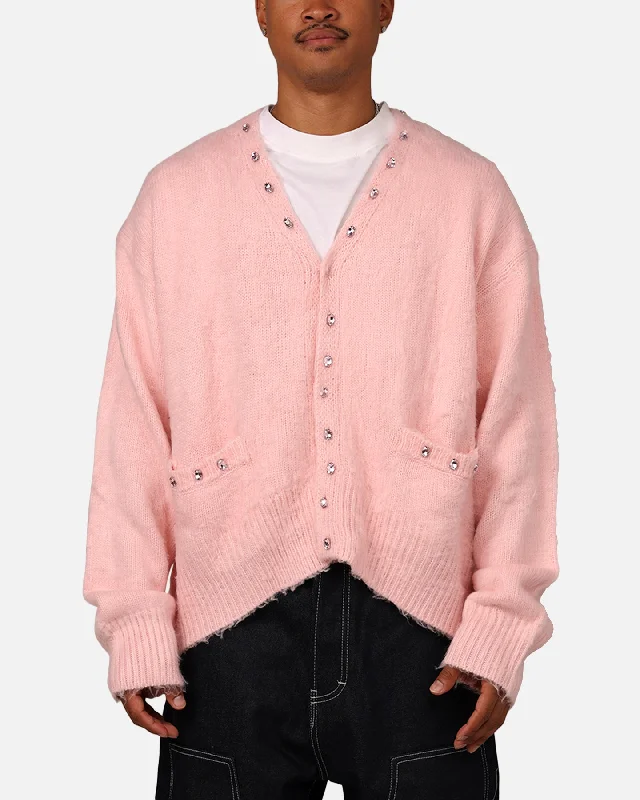 MNML Sky Jewelled Cardigan Sweater Pink Tailored Straight A-Line