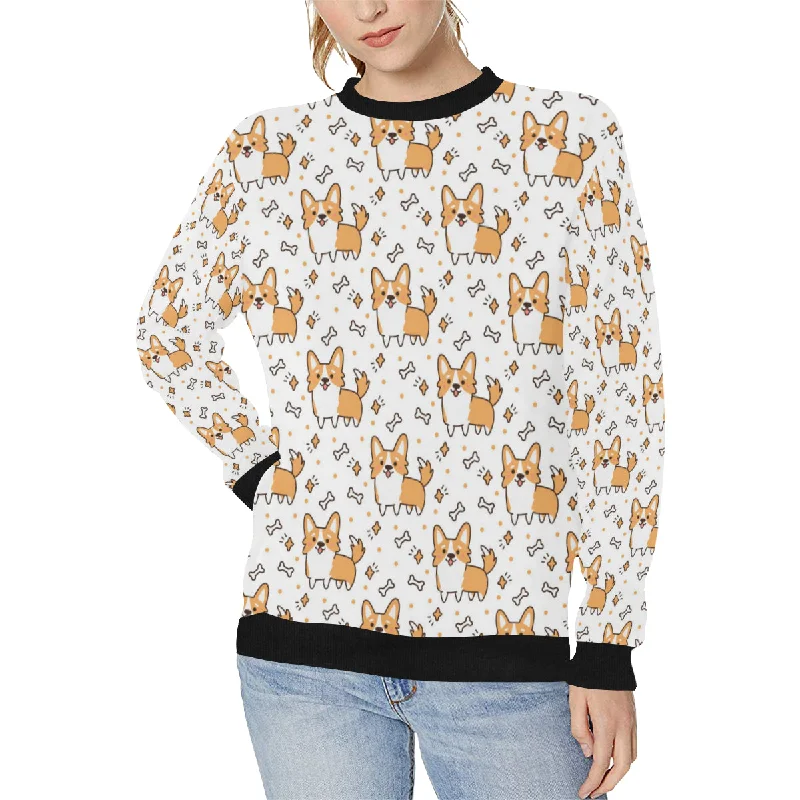 Cute corgi heart star bone pattern Women's Crew Neck Sweatshirt Oversized Hoodie Comfort Casual Cute corgi heart star bone pattern Women's Crew Neck Sweatshirt Oversized Hoodie Comfort Casual
