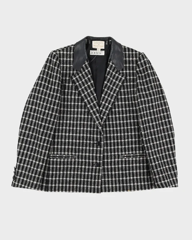 Vintage 1980s Black Checked Blazer Jacket - S Fleece Fabric Down Fabric Feather Fabric Vintage 1980s Black Checked Blazer Jacket - S Fleece Fabric Down Fabric Feather Fabric