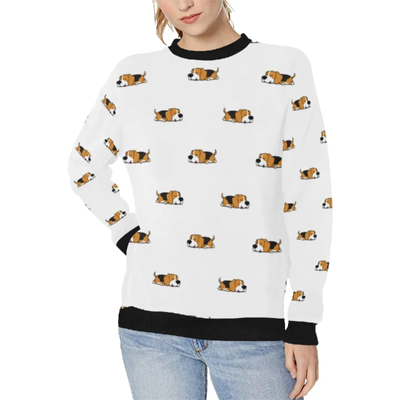 Cute beagle dog sleeping pattern Women's Crew Neck Sweatshirt Hoodie with Hem Patch Decorative Personalized Cute beagle dog sleeping pattern Women's Crew Neck Sweatshirt Hoodie with Hem Patch Decorative Personalized