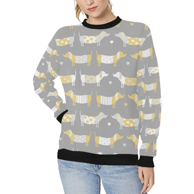 Cute dachshund dog pattern Women's Crew Neck Sweatshirt Hoodie with Button Placket Classic Preppy Cute dachshund dog pattern Women's Crew Neck Sweatshirt Hoodie with Button Placket Classic Preppy