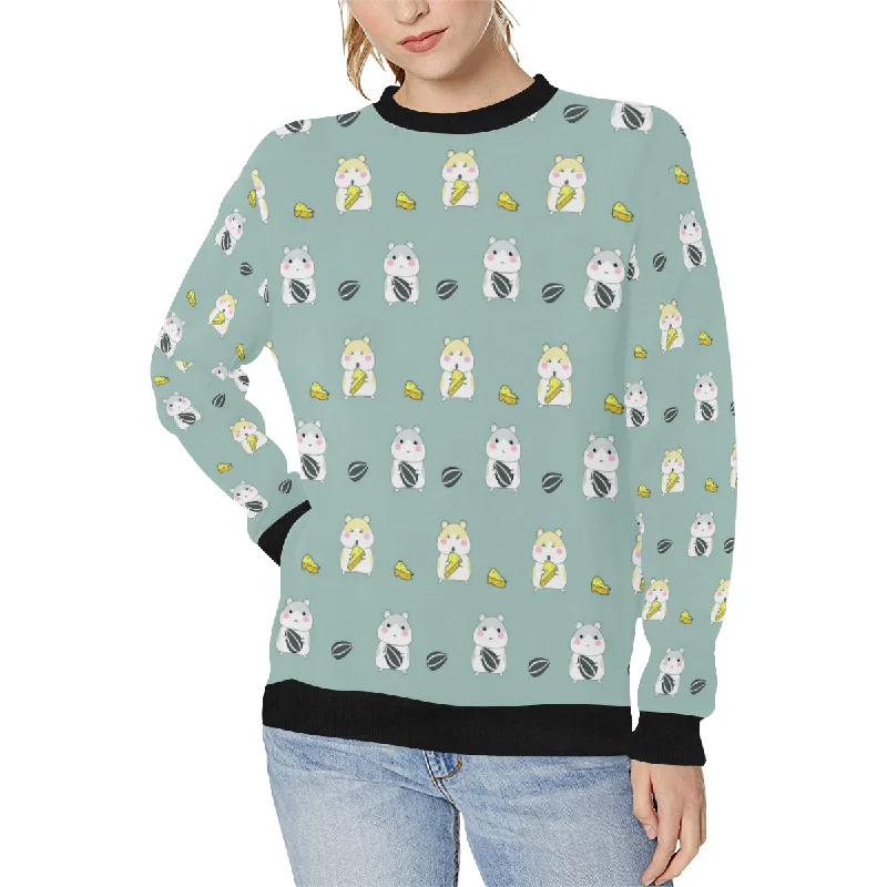 Cute hamster cheese pattern Women's Crew Neck Sweatshirt Hoodie with Back Slit Movement Comfort Cute hamster cheese pattern Women's Crew Neck Sweatshirt Hoodie with Back Slit Movement Comfort