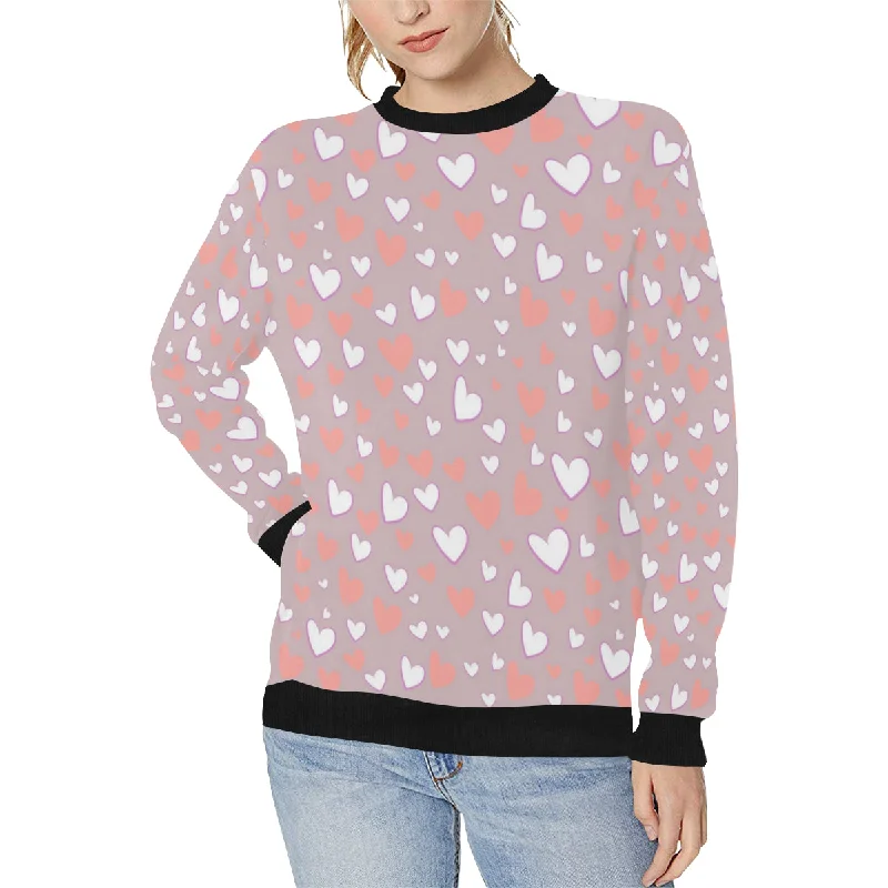 coral white heart pattern Women's Crew Neck Sweatshirt Hoodie with Zipper Placket Modern Functional coral white heart pattern Women's Crew Neck Sweatshirt Hoodie with Zipper Placket Modern Functional