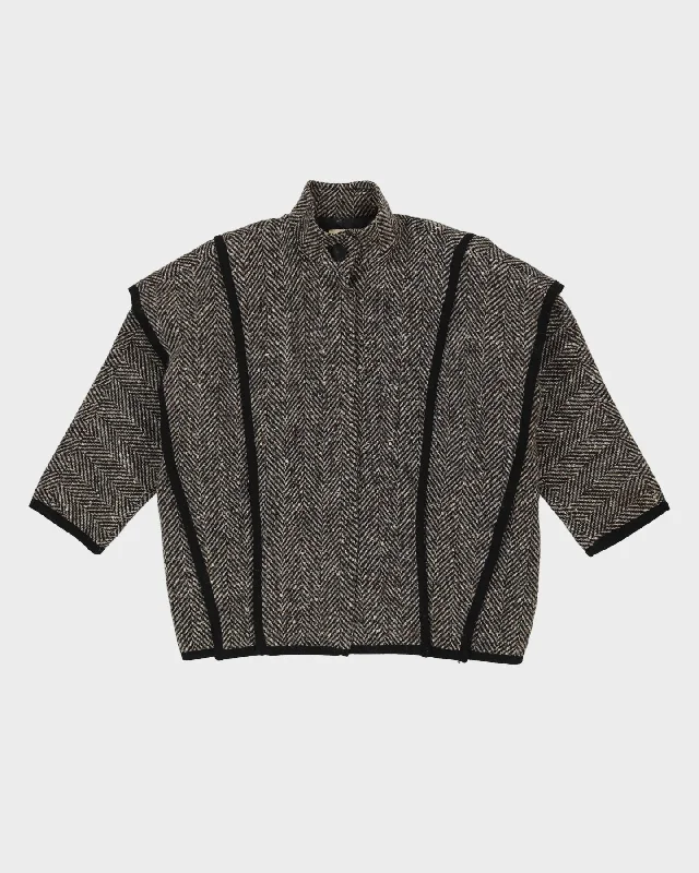 Vintage 1980s Grey Wool Jacket - M Zippered Front Buttoned Front Snap Front