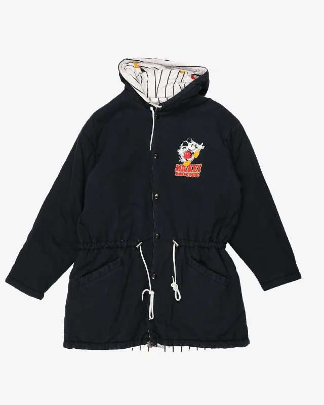 Mickey Mouse Blue White Reversible Padded Parka Jacket - L Welt Pockets Slit Pockets Flap Pockets Mickey Mouse Blue White Reversible Padded Parka Jacket - L Welt Pockets Slit Pockets Flap Pockets