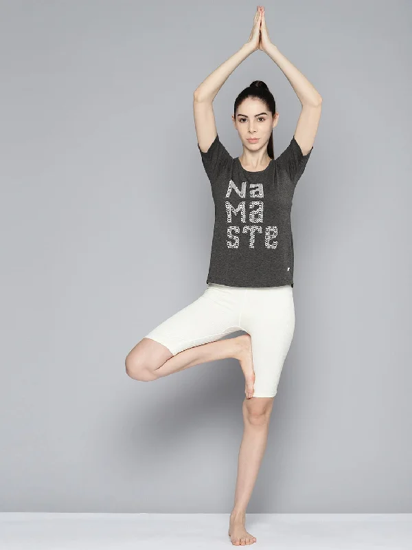 Alcis Women Printed Yoga T-shirt Notch Collar Peter Pan Collar Cowl Neck