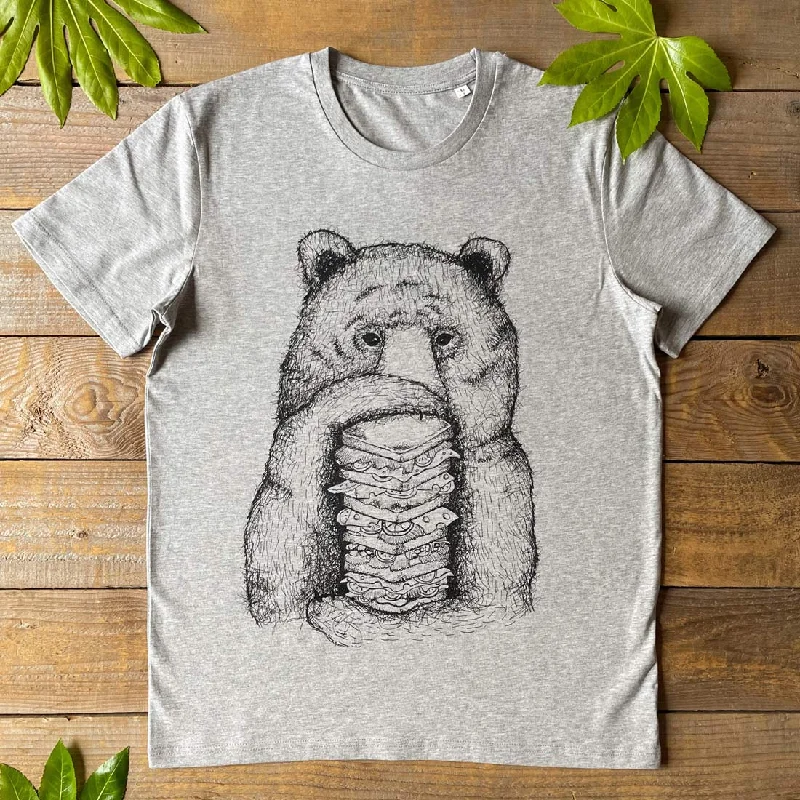 Bear and Sandwich T-Shirt Zippered Front Buttoned Front Snap Front